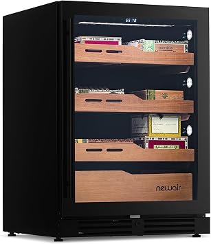 NewAir 1500 Count Electric Cigar Humidor Cabinet | Built-In or Freestanding Cigar Cooler with Spanish Cedar Drawers, Electronic Humidity & Temperature Control | LED Lighting, and Opti-Temp Heating