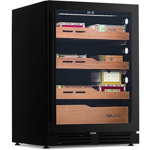 NewAir 1500 Count Electric Cigar Humidor Cabinet | Built-In or Freestanding Cigar Cooler with Spanish Cedar Drawers, Electronic Humidity & Temperature Control | LED Lighting, and Opti-Temp™ Heating