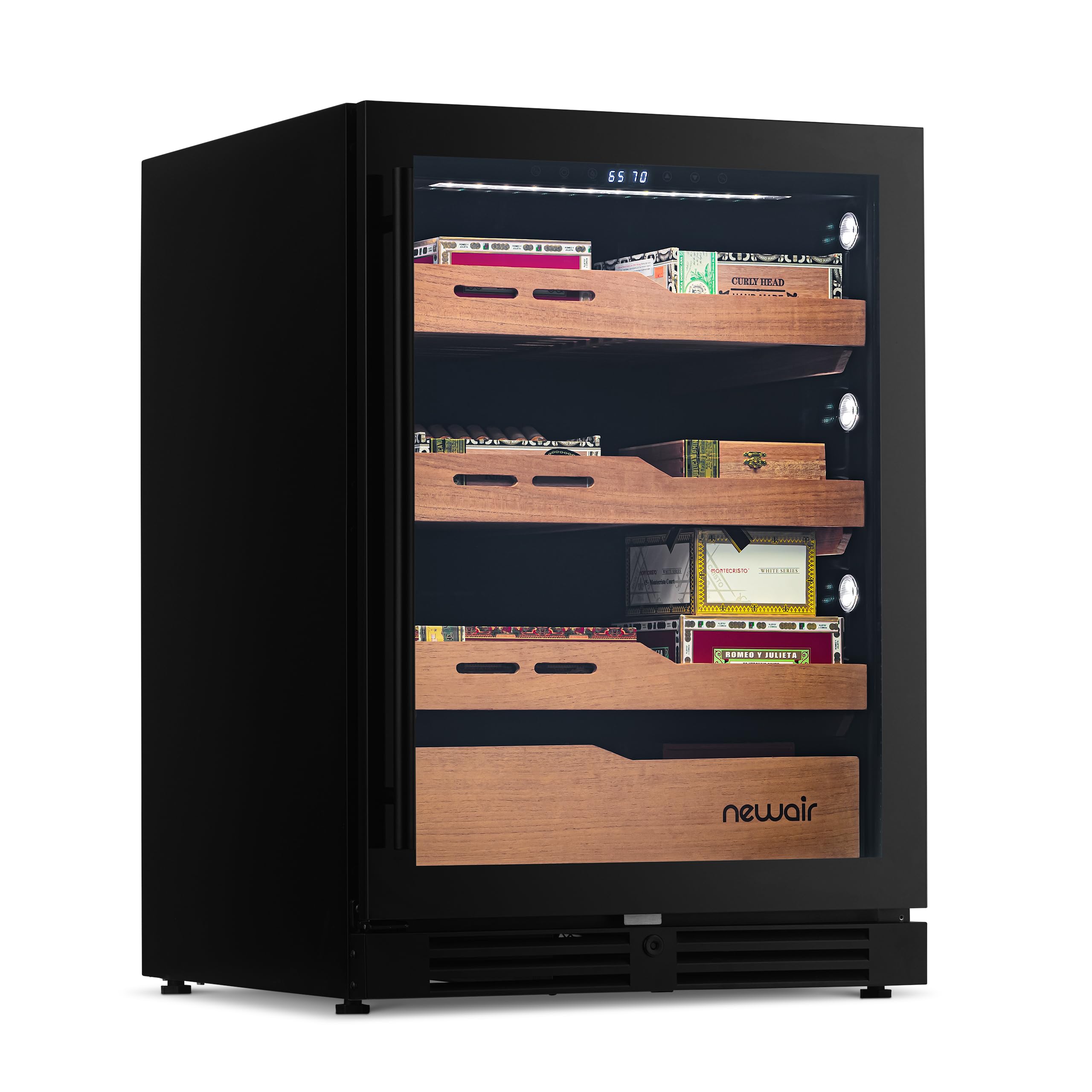 NewAir 1500 Count Electric Cigar Humidor Cabinet | Built-In or Freestanding Cigar Cooler with Spanish Cedar Drawers, Electronic Humidity &amp; Temperature Control | LED Lighting, and Opti-Temp Heating