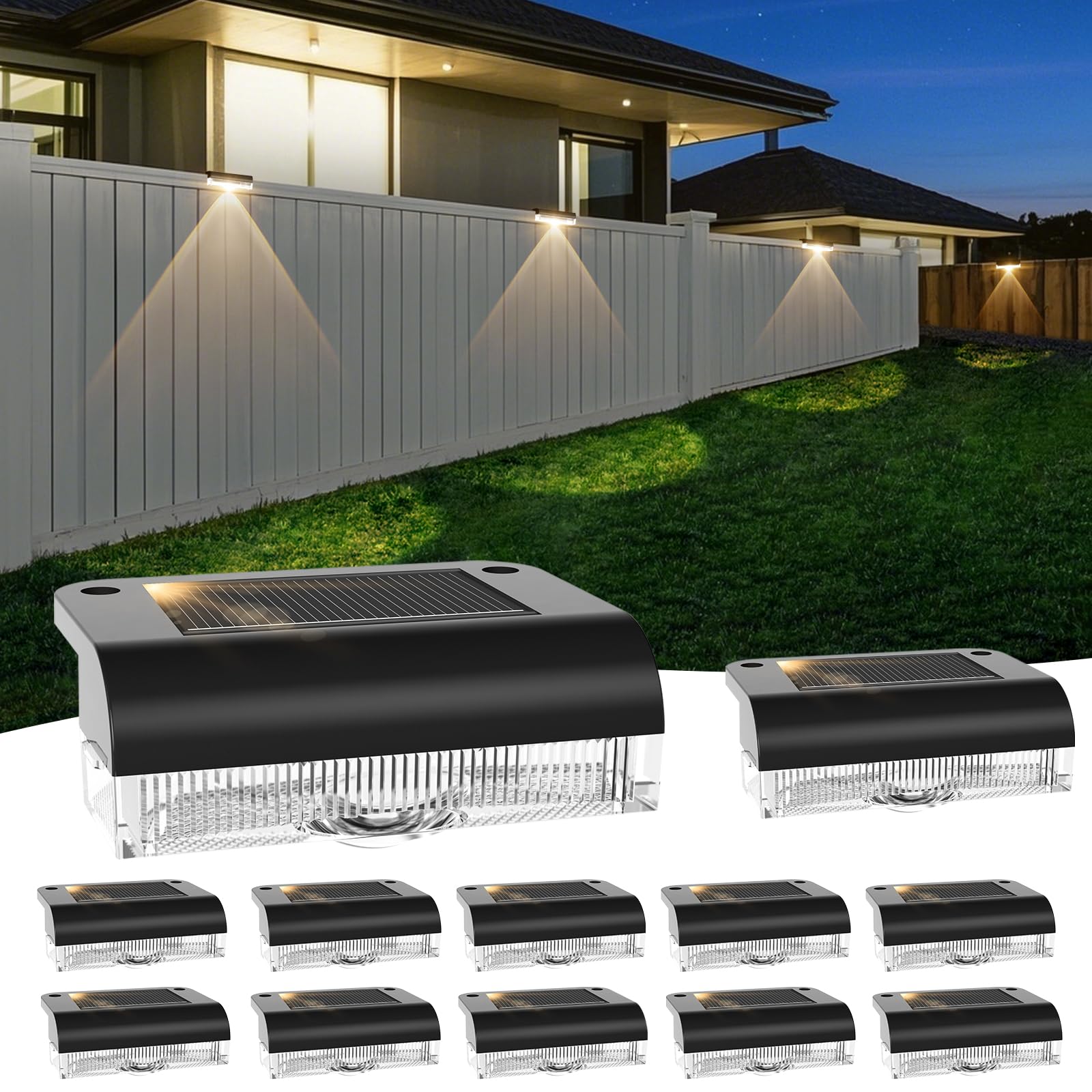 AGOTD Lampada Solare da Esterno a Parete, Lampade Solari per Recinzione Esterna IP65, Luce da Giardino Decorativa Bianco Caldo 3000K, Applique LED Solare per Balcone Terrazzo Giardino, 12 Pezzi