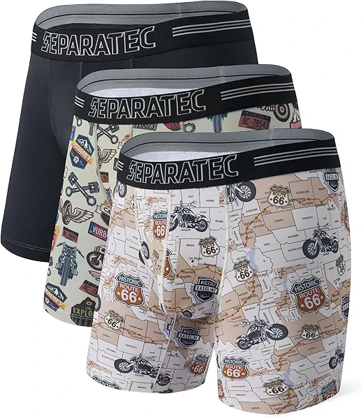 Separatec Dual Pouch Underwear for Men Moisture Wicking Men's Boxer Briefs with Ball Pouch, Printed Underwear 3 or 5 Pack