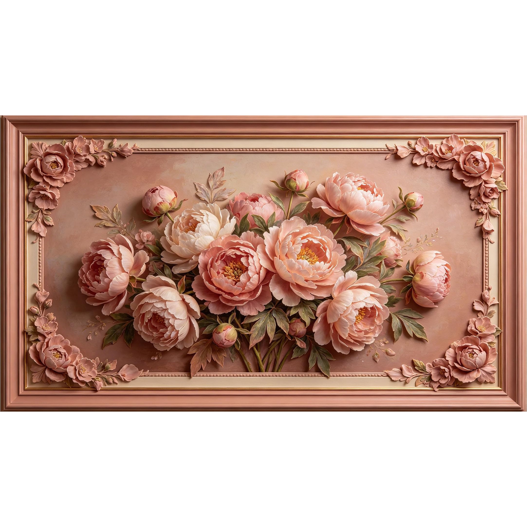 QZLITHOTIC 50x90cm3D Framed Wall Art， Botanical Peony Blossom Textured Floral SelfAdhesive Mural， WaterActivated Peel & Stick Fabric Decor Wall Decal for Bedroom Living Room