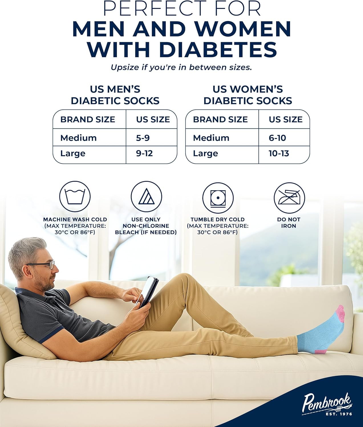 Pembrook Ankle Diabetic Socks for Women & Men | 6 Pairs | Wide Non Binding Socks Quarter Length | Edema Neuropathy Socks - Image 6