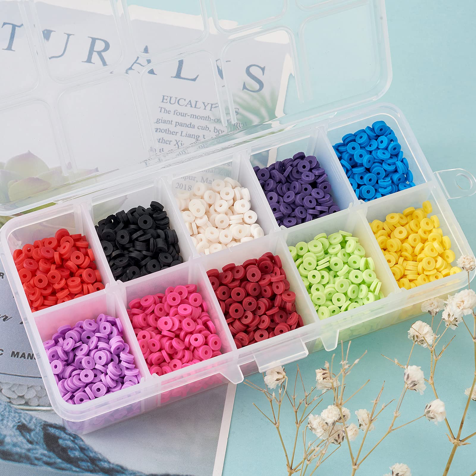 Kit Perles Heishi En Argile Polymère - 5640 Perles Plates Rondes Bleues Pour Bracelets DIY, Fabrication De Bijoux
