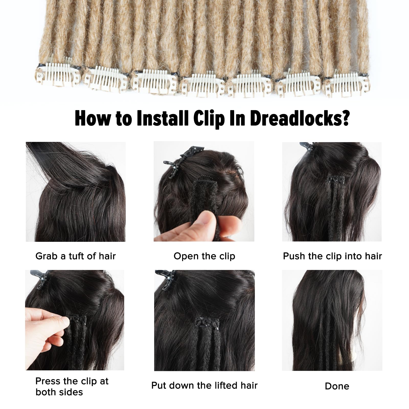 Clip In Dreadlock Hair Extensions 4pcs Clip In Dreads 24