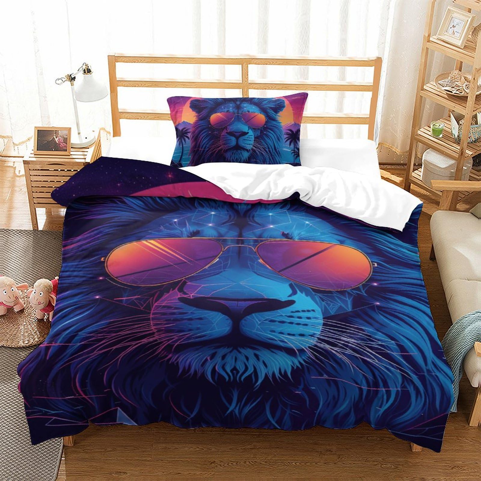 Parure de lit lion 135x200cm pour transformer la chambre des garçons et filles en savane