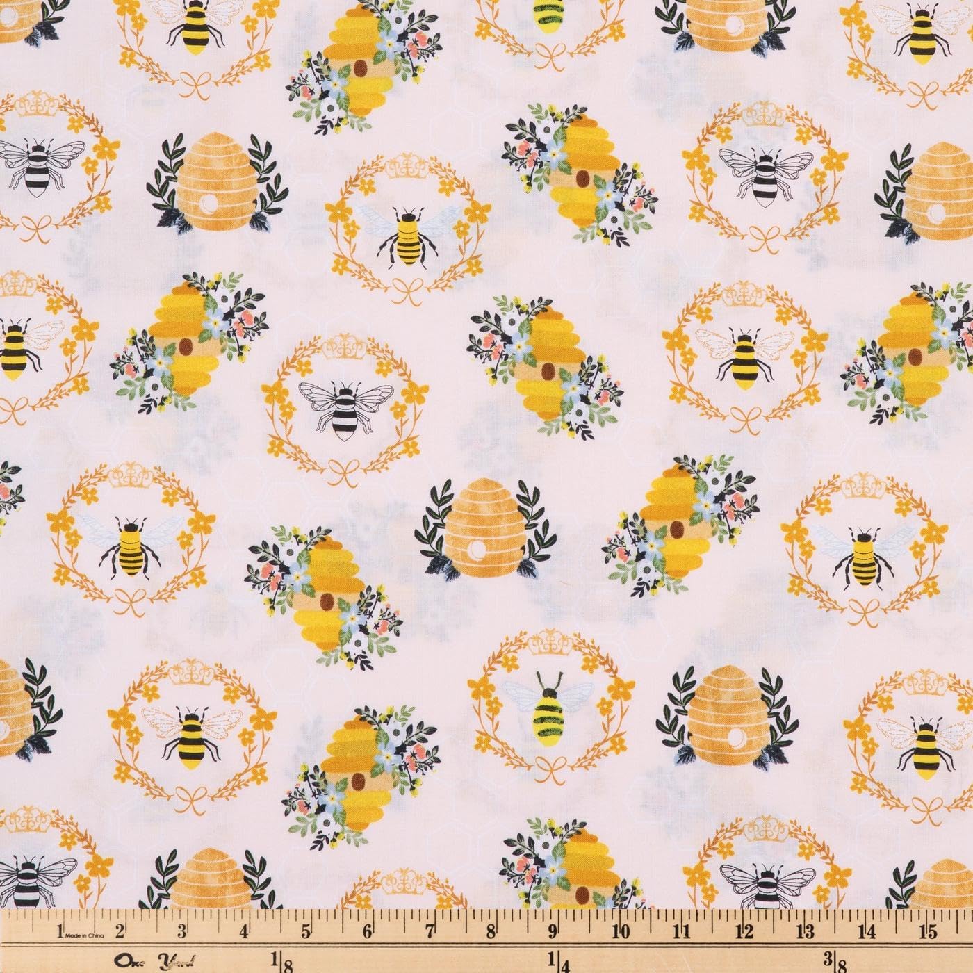 Bee Hive Floral Apparel Fabric (2 Yard), 100% Cotton, Printed Sewing Fabric for Sewing Clothes, Homeware & Other Accessories - DIY Craft