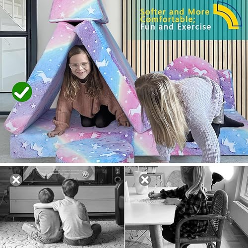 Miniatura 138 de MeMoreCool Sofá modular de 8 piezas para niños, sofá de espuma convertible rosa para sala de juegos Rosa (Dusty Rose),Verde bosque,2-marino,Azul