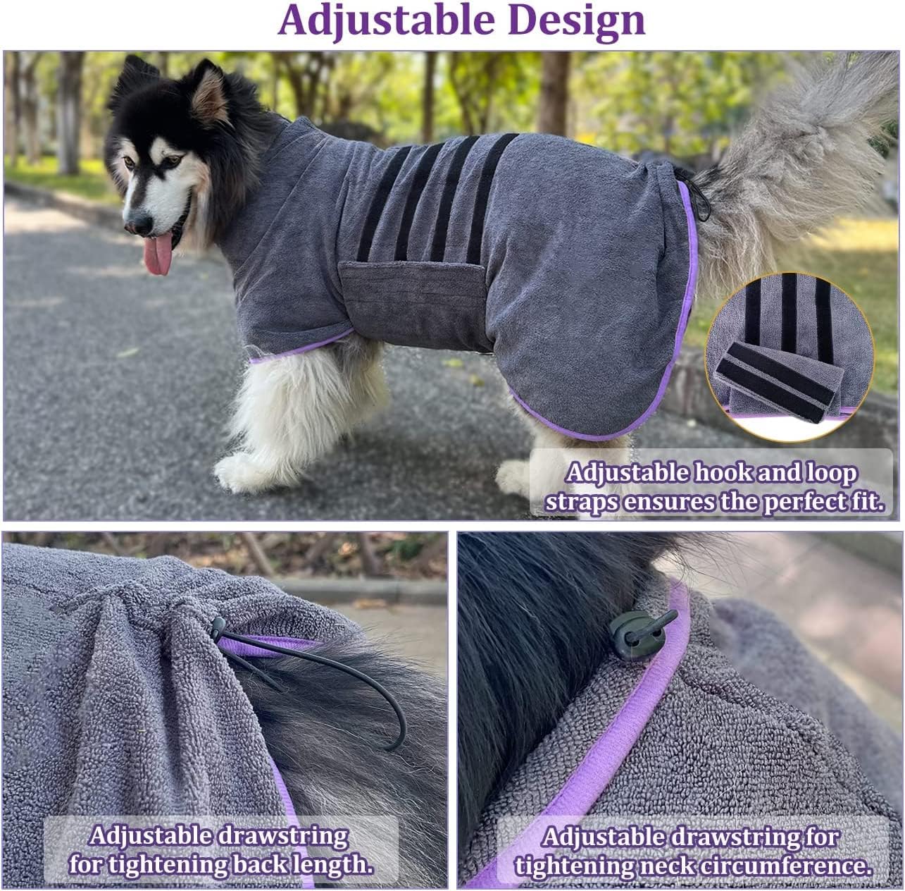 Peignoir pour Chien, Peignoir Chien Super Absorbante, Peignoir Chien élastique Réglable, Peignoir Bain Chien à Séchage Rapide pour Chiens de Taille Moyenne/Grande