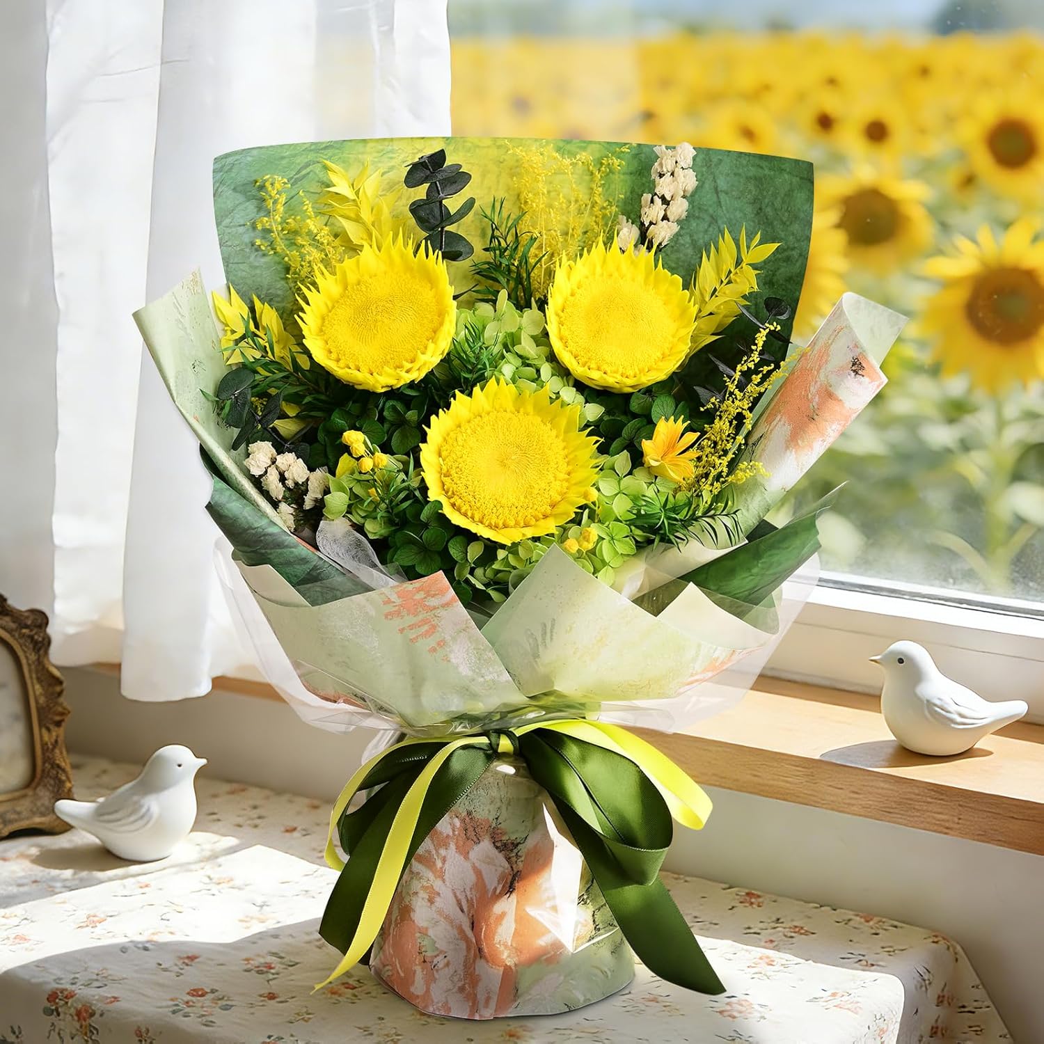 Yastouay Preserved Sunflower Bouquet, Forever Flowers for Delivery, Birthday Gifts for Women, Long-Lasting Fresh Sunflower Bouquet with Vase Gift Box, Forever Flowers for Wife Mothers Day