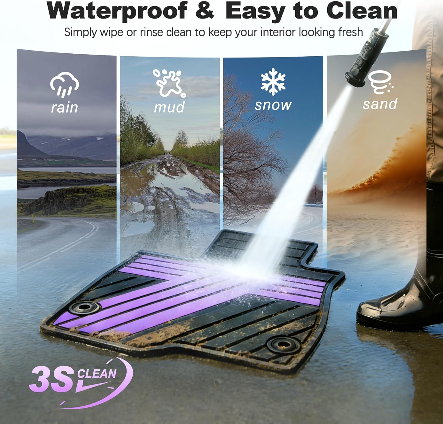 Floor Mats Fit for Honda CR-V 2026 2025 2024 2023 (Gasoline & Hybrid & e:FCEV), All Weather Custom Fit Heavy Duty Anti-Slip Car Mats for CRV, 1st & 2nd Row Black & Purple