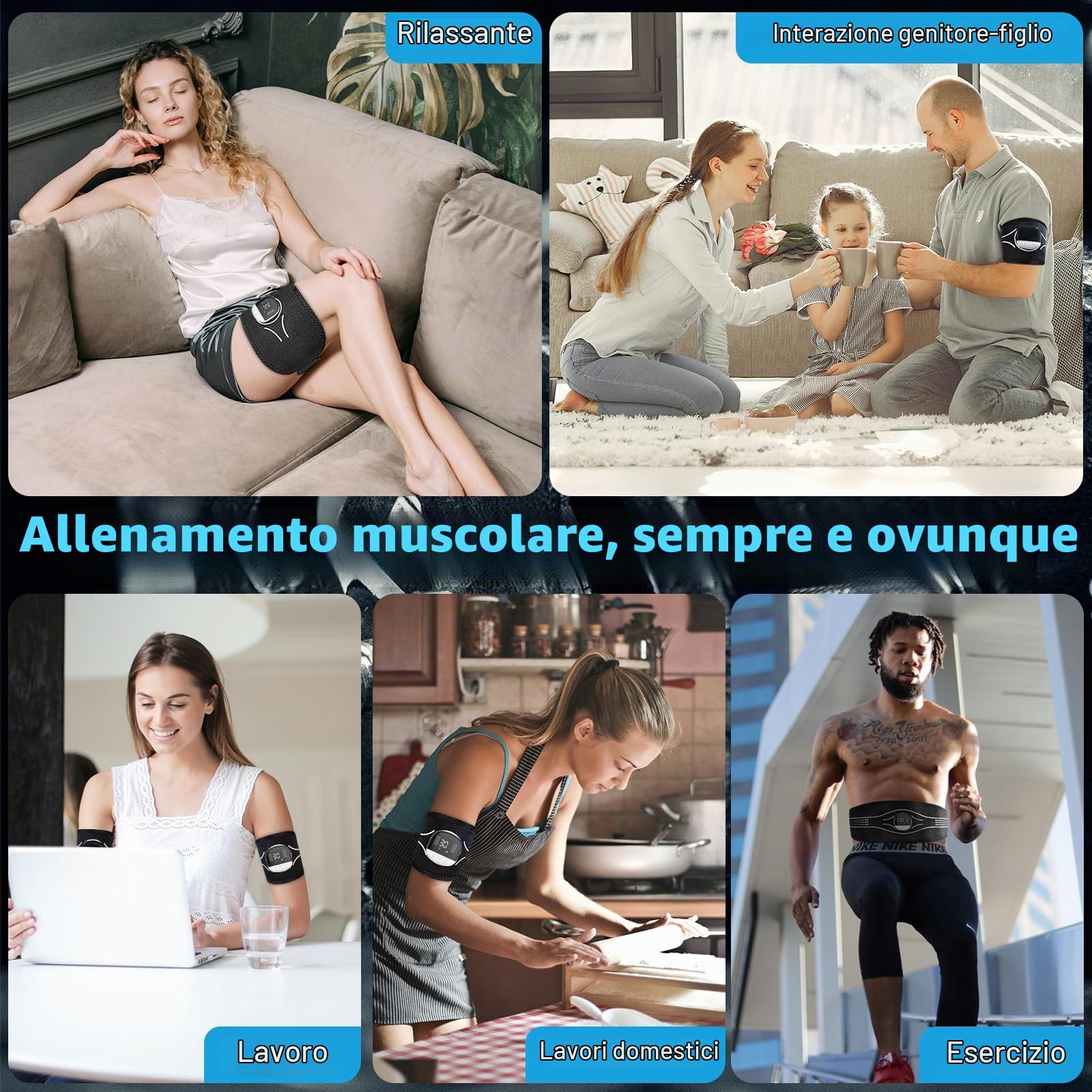 Elettrostimolatore Addominali, Elettrostimolatore Muscolare in Aluminio con 10 modalità e 30 intensità, per Addominale/Braccio/Gambe/Waist, Avvisi sul Consumo di Calorie e sulla Ricarica
