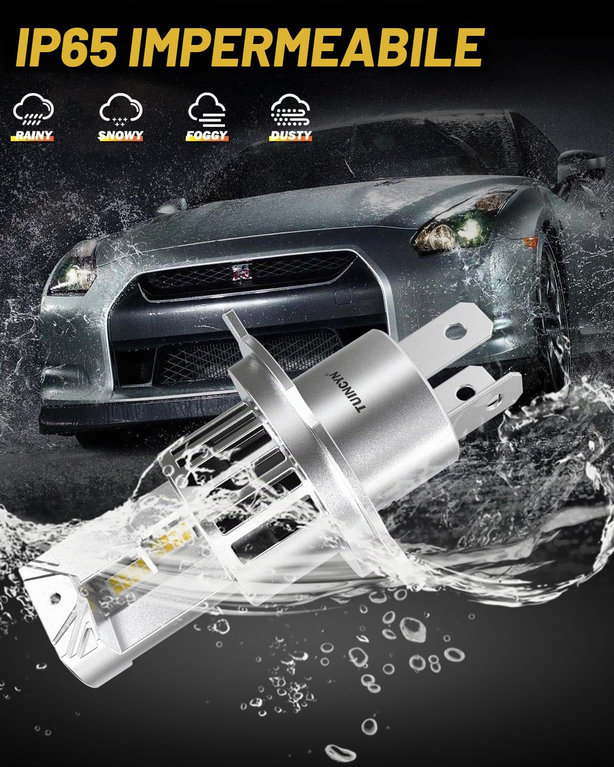 TUINCYN H4 LED Lampadine Auto, 20000LM 600% Brillante 6000K Bianco Canbus, H4 LED Fari Lampada Kit, Anabbaglianti o Abbaglianti, 1:1 Mini Lampadine Sostituzione per Alogena, 2 Lampadine