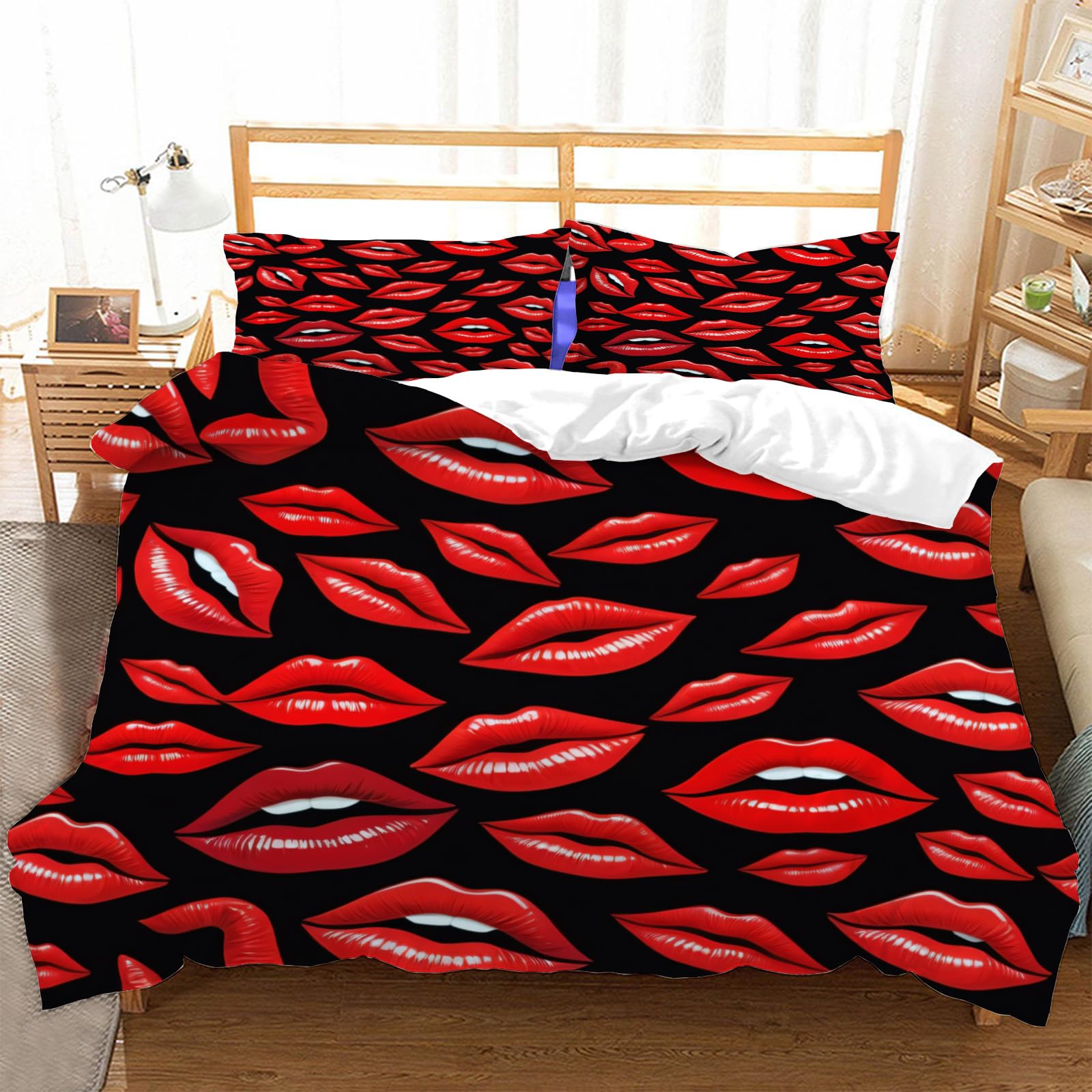 Housse de couette 240x260 rouge à lèvres pour une chambre adulte glamour