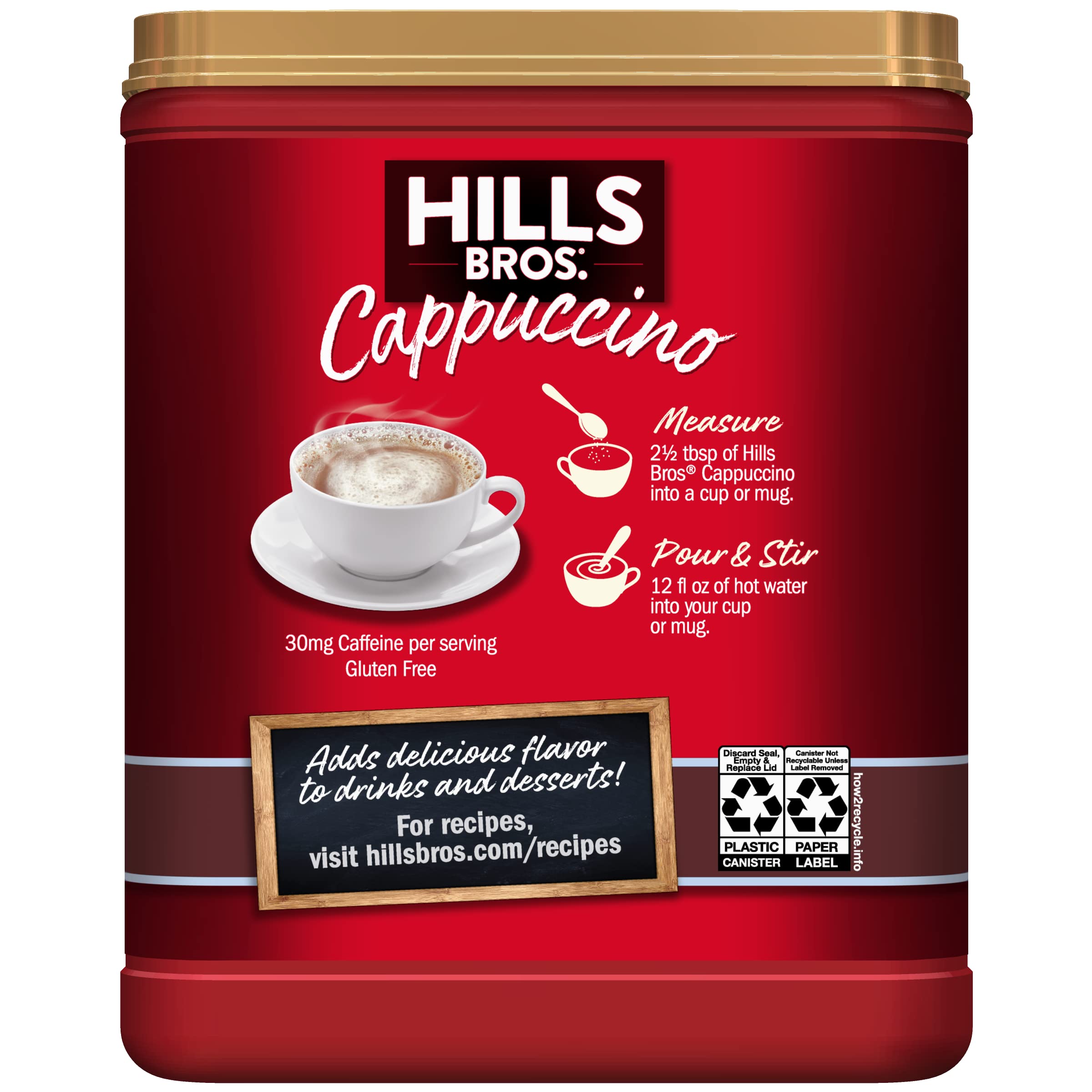 Hills Bros. Instant Sugar-Free Double Mocha Cappuccino Mix - Easy to Use, Enjoy Coffeehouse Flavor From Home - Frothy, Decadent Cappuccino With 0% Sugar and 10g of Carbs (Pack of 6)