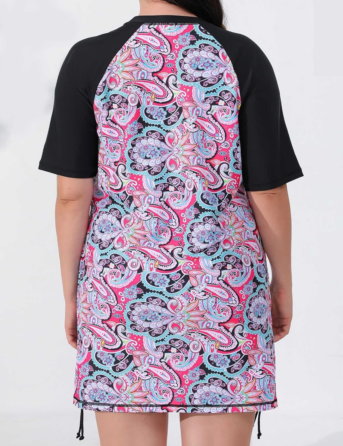 Halcurt Women's Plus Size Short Sleeve Rash Guard Swim Shirt Tie Drawstring UPF50+ Sun Protection Swimsuit Top - Image 2