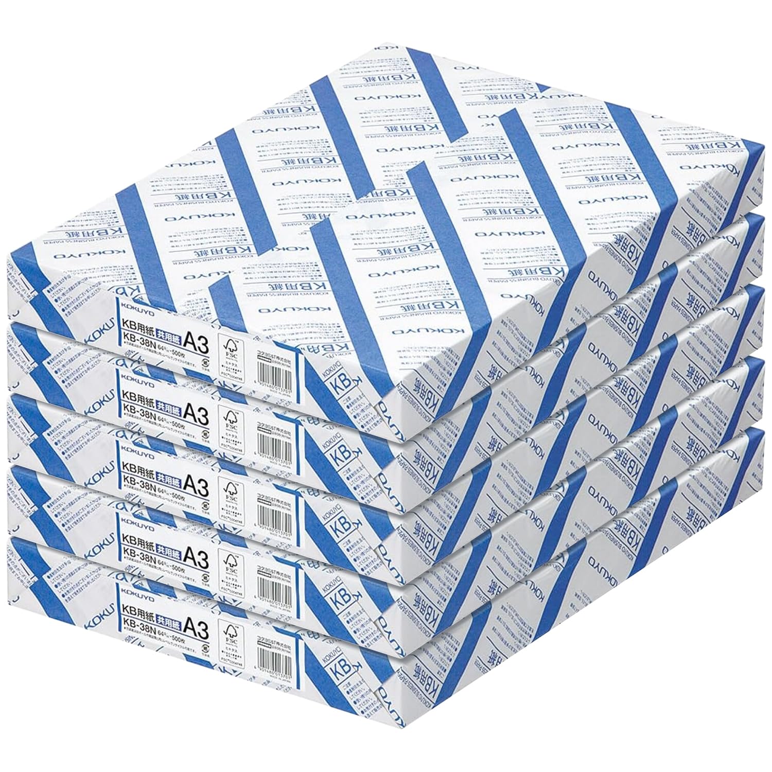 Kokuyo A3 KB Paper 11.69 × 16.54 in, 5 Reams (2500 Sheets), 80 Bright White Copy Printer Paper in Office/School/Home - 17 lb/64gsm Jam-Free, Perfect for Printing, FSC Certified (KB-38N)