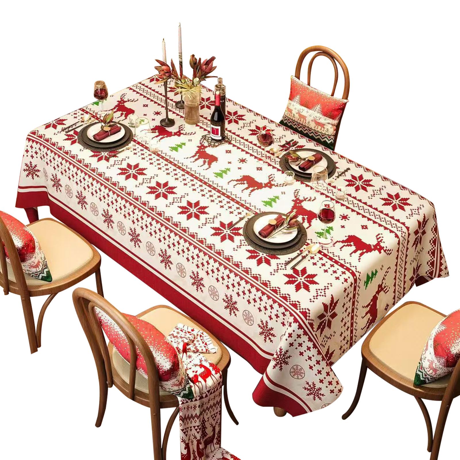 Tovaglia natalizia con stampa alce 180 × 220 cm, bianca, impermeabile, resistente all'olio, tovaglia, decorazione natalizia