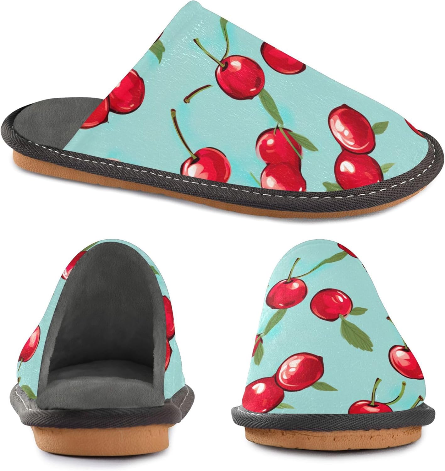 Cherry Fruit House Slippers – Cozy Fuzzy Slippers for Guests, Washable & Disposable, Perfect for Shoeless Home, Spa & Hotel Use A110299