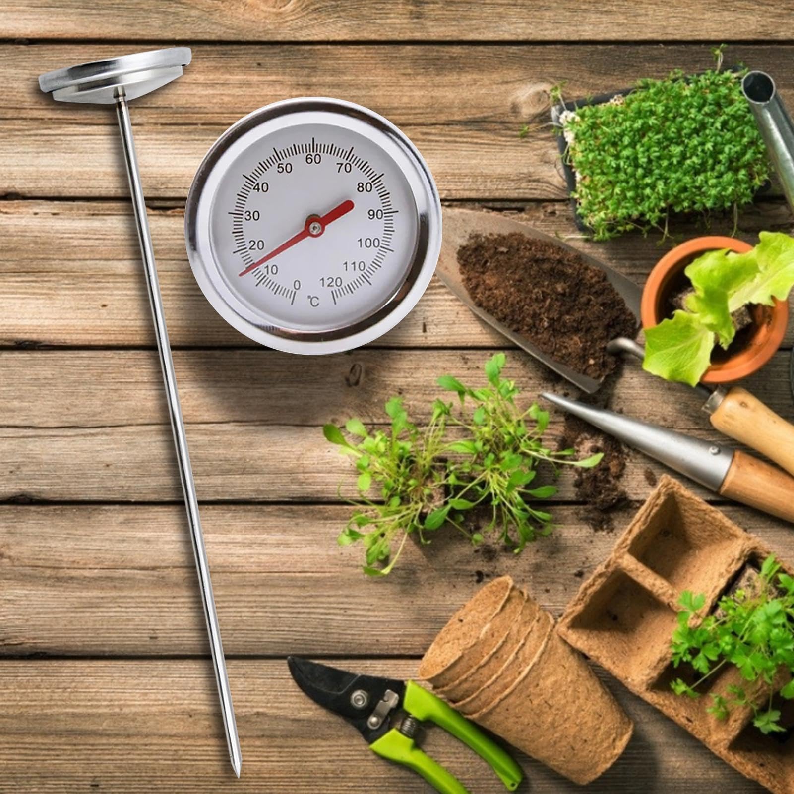 Termometro Per Compost Da Giardino, In Acciaio INOX, 50 Cm, 0 &deg;C - 120 &deg;C