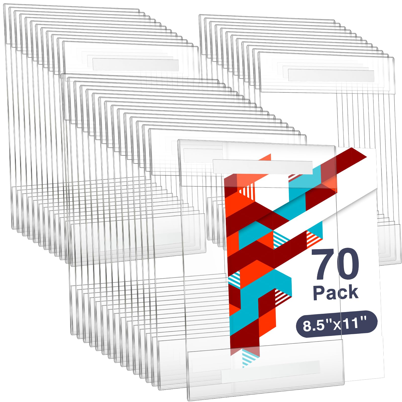 Kigley Paquete de 70 soportes acrílicos de 8.5 x 11 pulgadas para montaje en pared con cinta acrílica transparente, soporte para letrero de pared, documentos, puerta, cartel, soporte de menú para