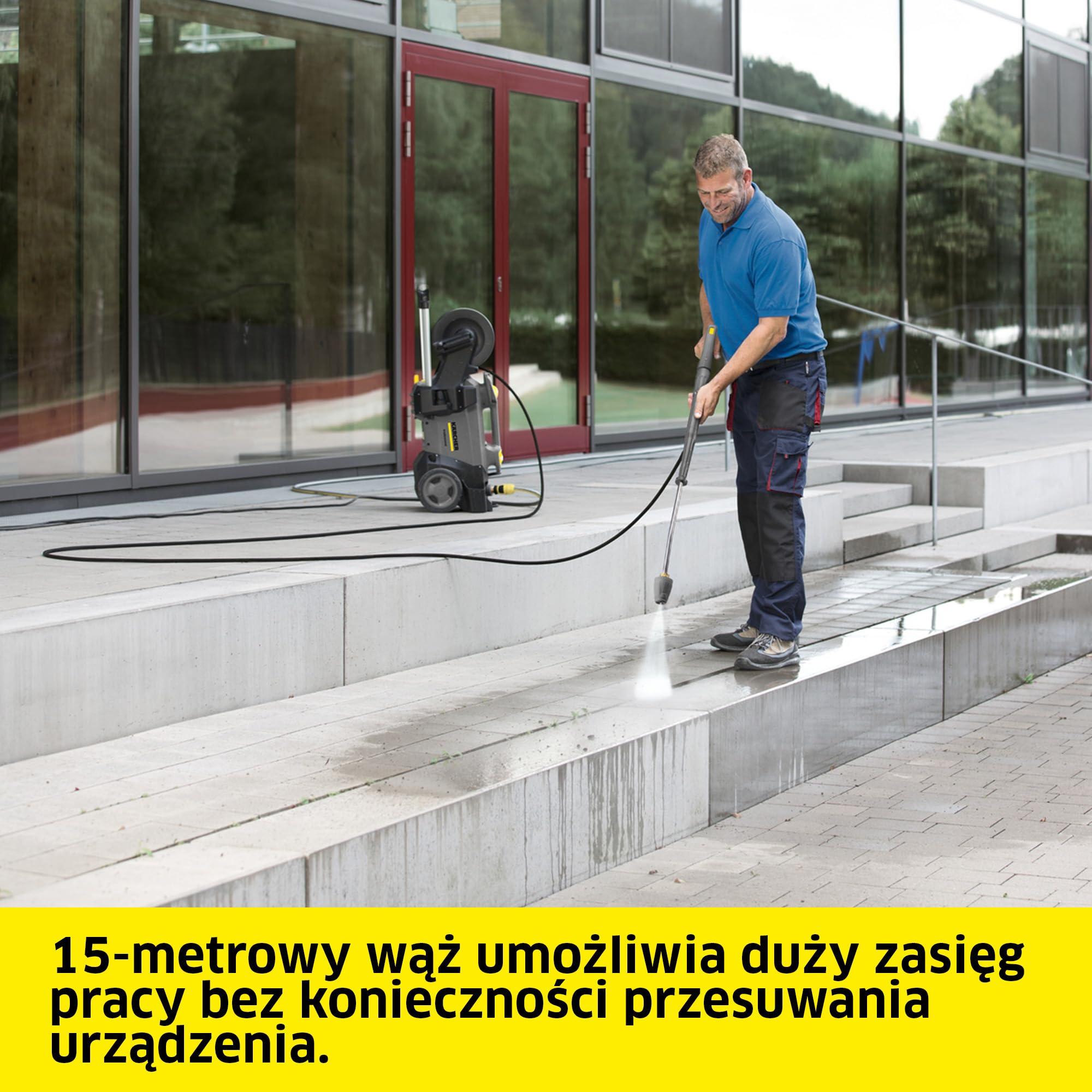 Kärcher urządzenie wysokociśnieniowe HD 5/17 C Plus, ciśnienie robocze: 170 bar, wydajność: 480 l/h, waga: 26 kg, wąż: 15 m, pistolet wysokociśnieniowy, lanca spryskująca, dysza rotacyjna. Zimna woda