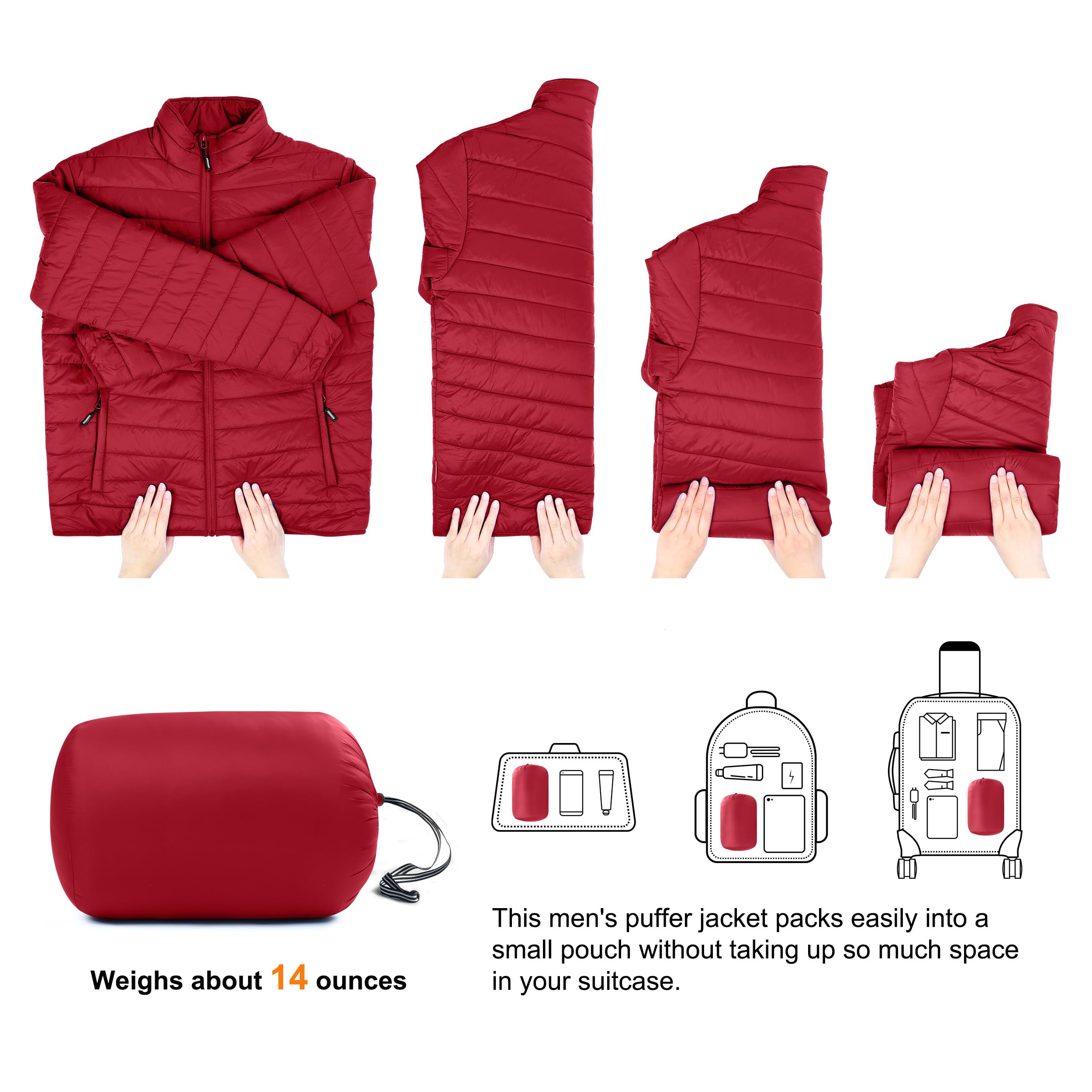Outdoor Ventures Veste d'hiver matelassée légère et pliable pour homme, manteau bouffant isolé pour neige, ski, randonnée, voyage