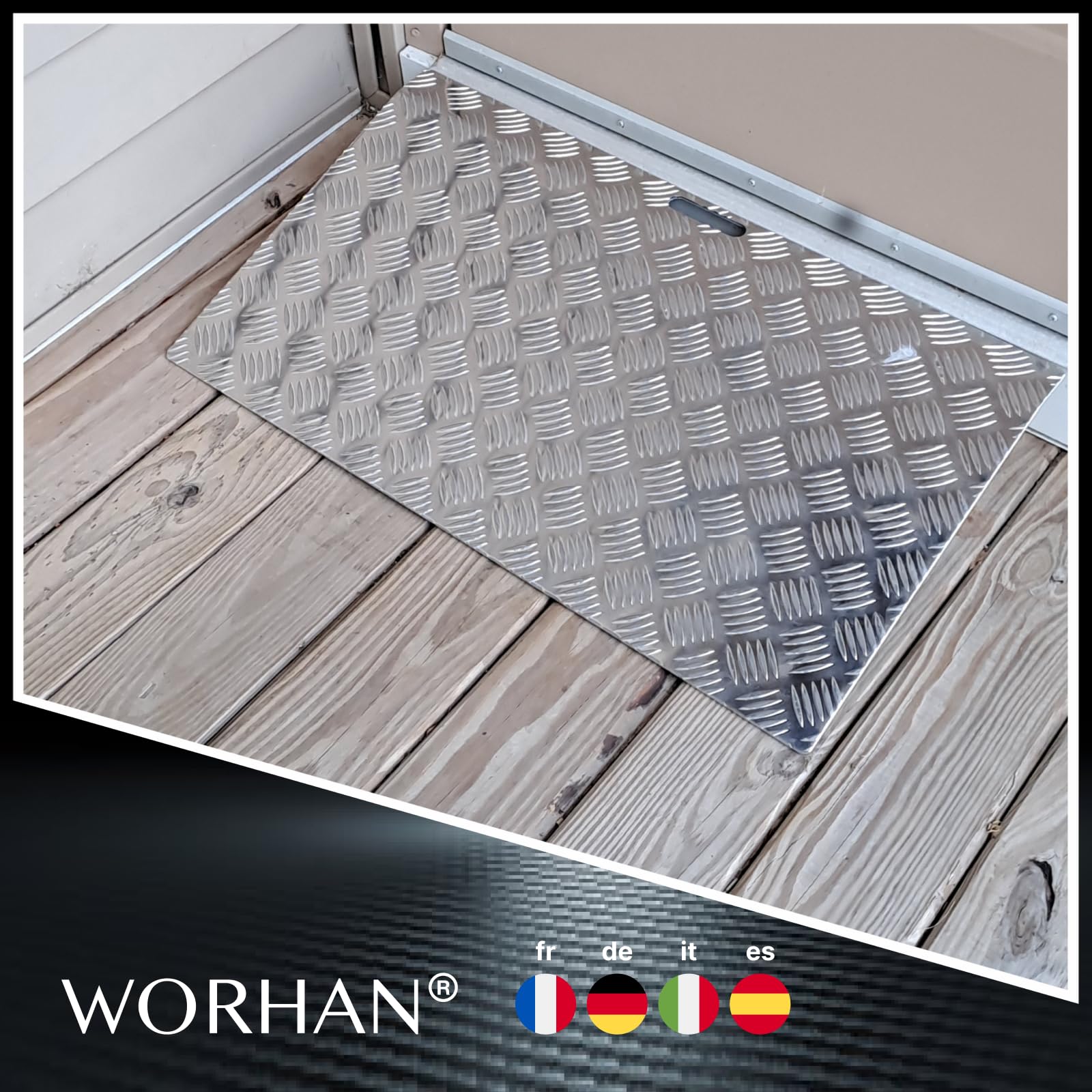 Rampe de Seuil 300kg Rigide pour Fauteuil Roulant Chargement Plateforme Hauteur Variable Réglable Surface Antidérapante Aluminium Anodisé 1TR70