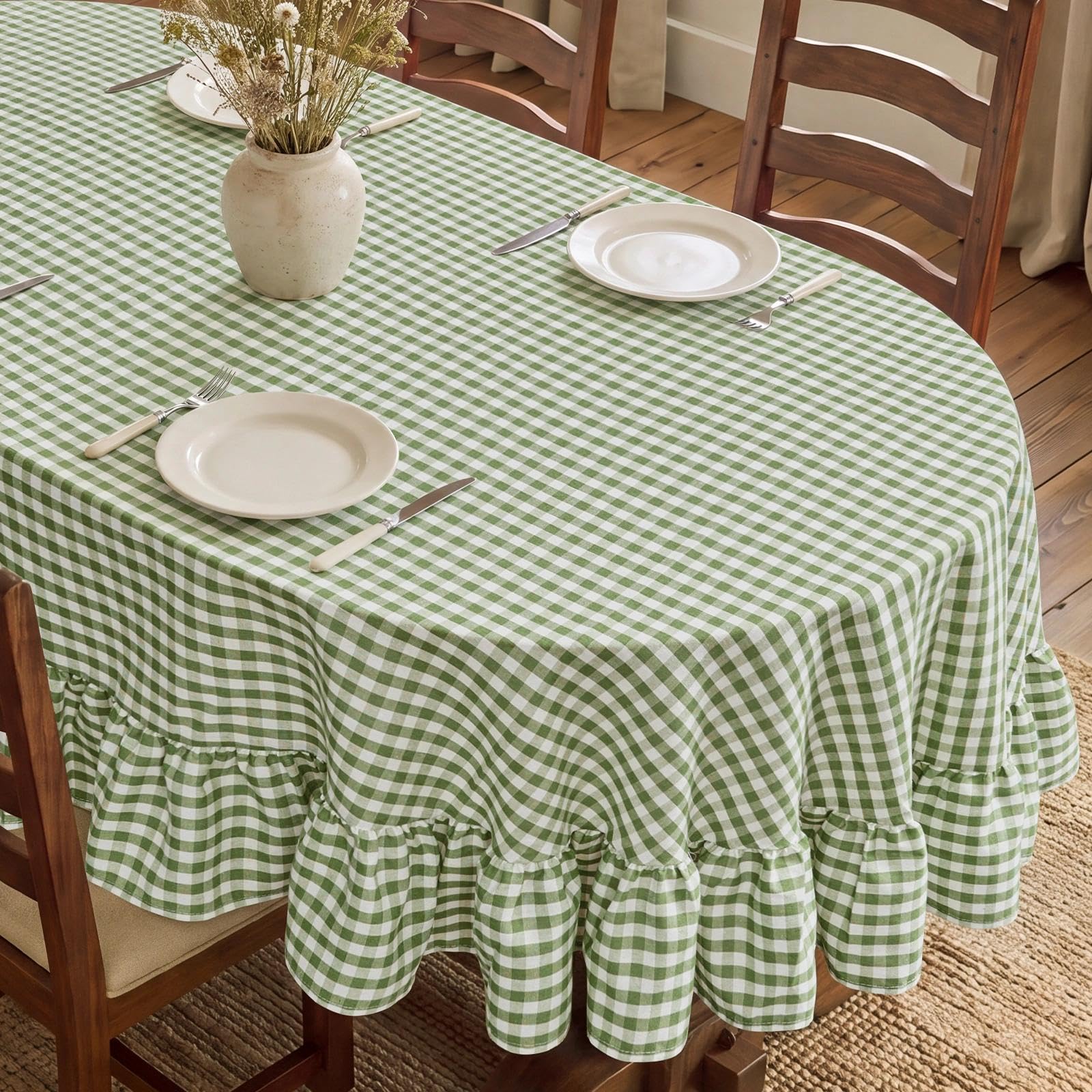 Orange Gingham Tablecloth - Ruffled Rectangle -17
