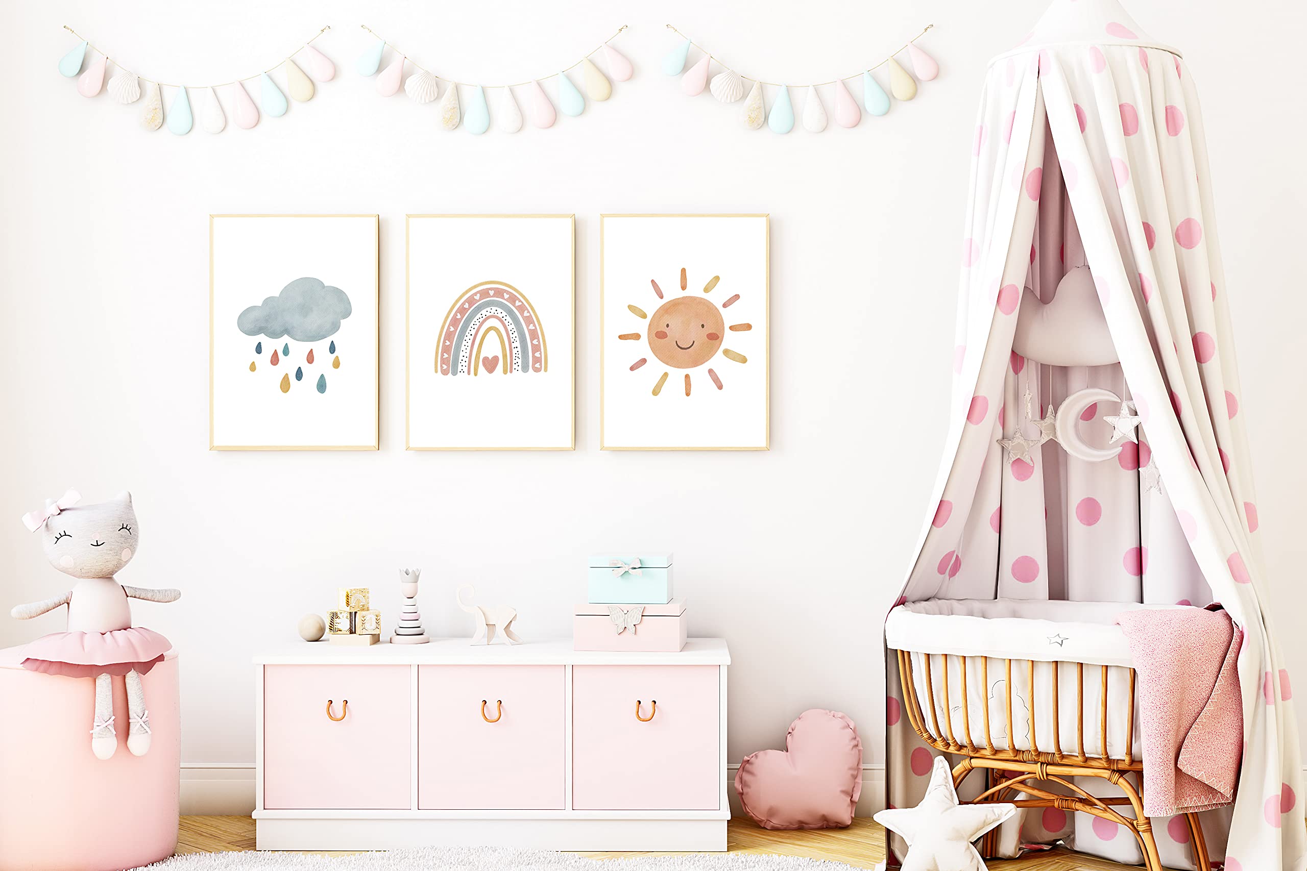 Süße Panda Poster Fürs Kinderzimmer - 3er Set Mit Mond & Sternen Deko Im Boho Style