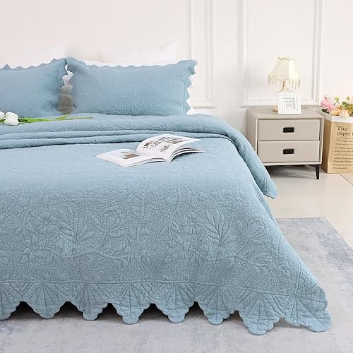 Miniatura 5 de Brandream Juego de edredón tamaño Queen de algodón morado juego de ropa de cama Matelasse de lujo para casa de campo juego de edredón ligero