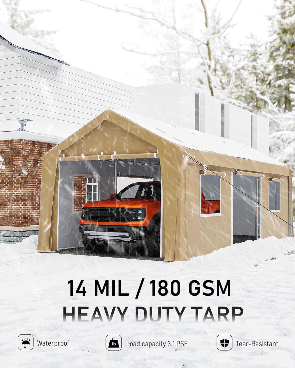 10 x 20x 10 Portable Garage, Heavy Duty Carport with 180G Side Walls, Front and Rear Doors, Car Shelter for Trucks, Boats, and SUVs - White 10 x 20x 10 Portable Garage, Heavy Duty Carport with 180G Side Walls, Front and Rear Doors, Car Shelter for Trucks, Boats, and SUVs - White