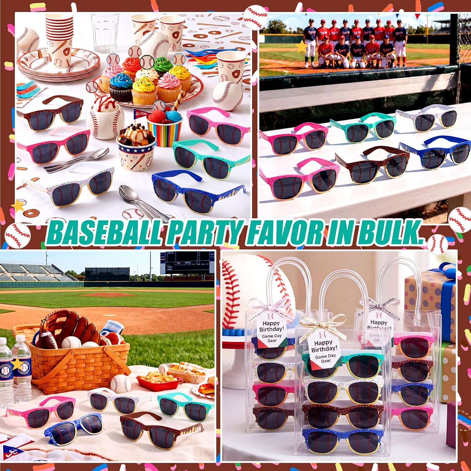 TrelaCo Ice Cream Drip Baseball Sunglasses Bulk Baseball Drip Birthday Party Favors Sports Plastic Glasses for Team Gifts