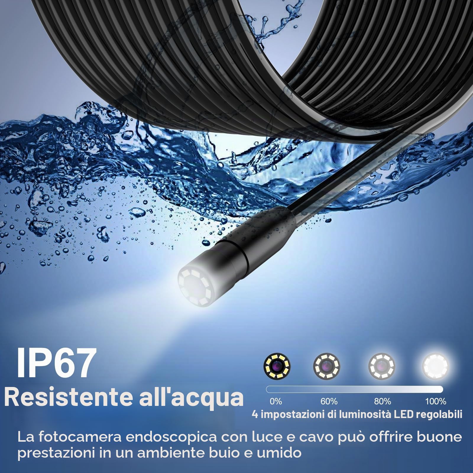 GlobalCrown Endoscopio Professionale,Sonda Telecamera Endoscopica,Telecamera ispezione tubi IPS da 4,3 '' schermo con 8 luci LED,Cavo impermeabile IP67 semi-spirale da 5 m