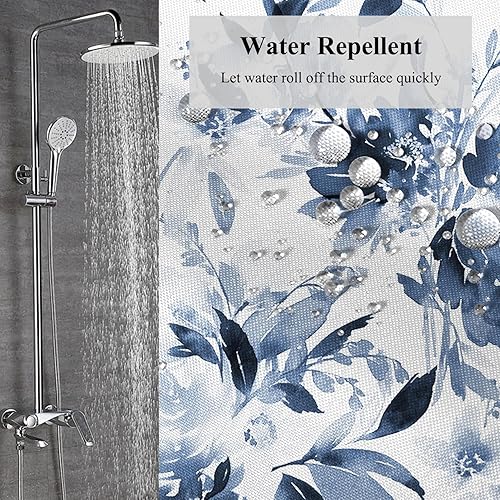 Miniatura 2 de Cortina de ducha floral azul marino con estampado de flores de tinta y flores en acuarela, impermeable, tela lavable, decoración de bañera, juego de