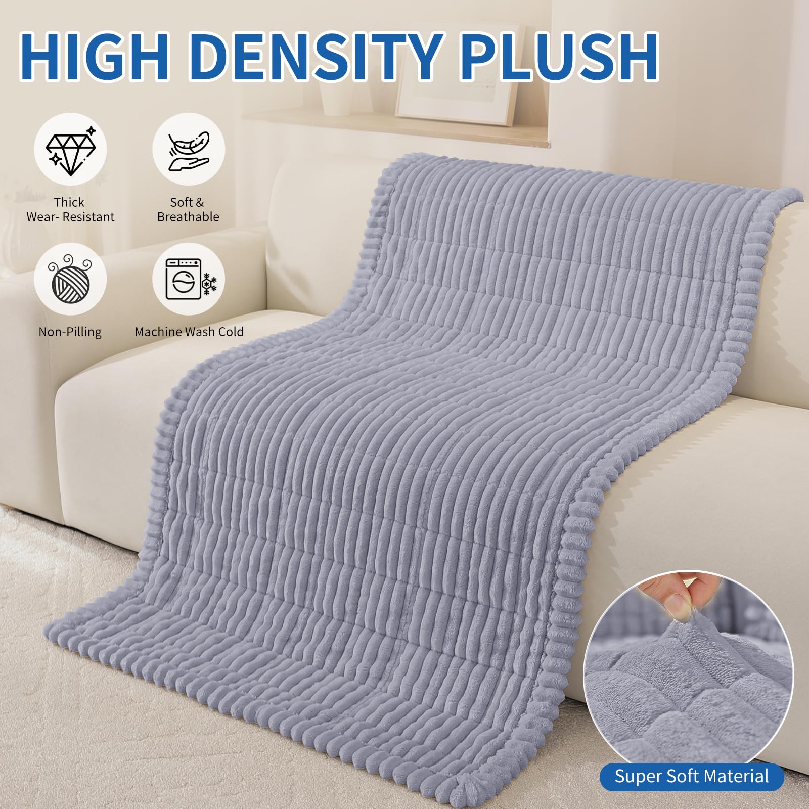 Housse De Canapé Flanelle Epais, Couvre Canapé d'Angle Lavable Antidérapante Anti-Taches, 70x150cm, Gris Clair