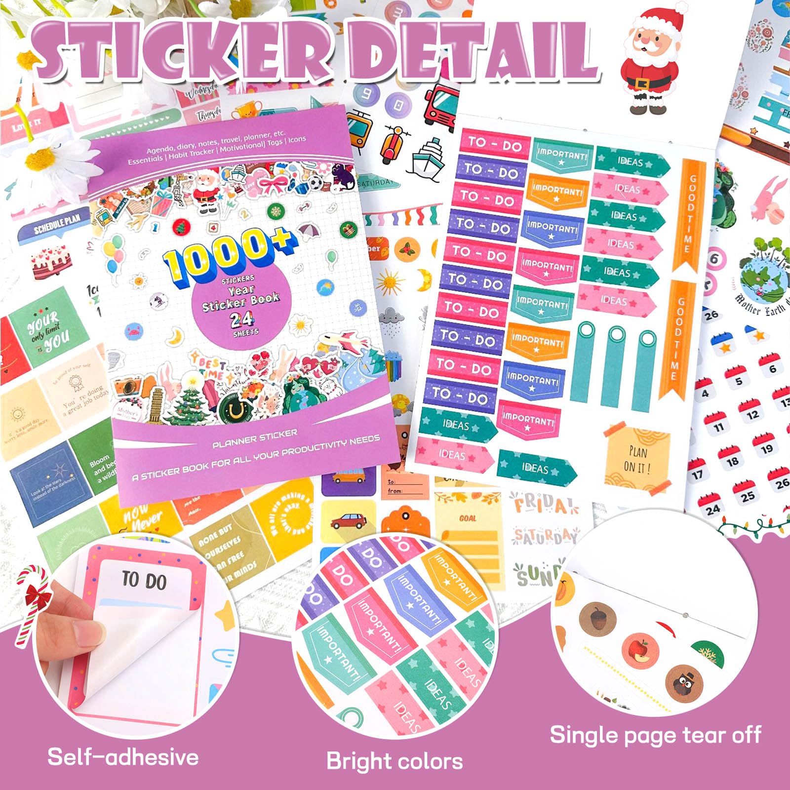 Colorful Aesthetic Planner Stickers, 24 Sheets 1000pcs to-do List Stickers for Adults Planner Journal Stickers - Image 3