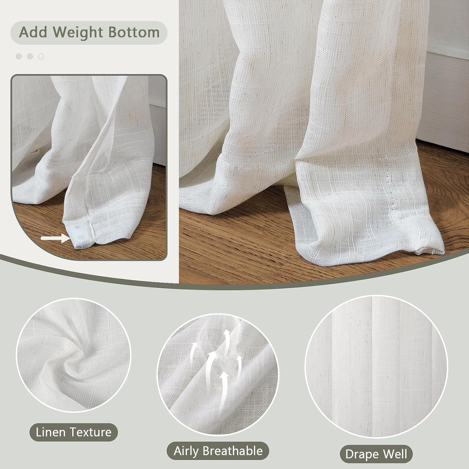 ChadMade Lightweight Linen Textured Semi Sheer Curtain 2 Panels Set 84 Inches Long, Pinch Pleated Light Filtering Privacy Curtain for Living Room Bedroom, 72 W x 84 L, Natural Color