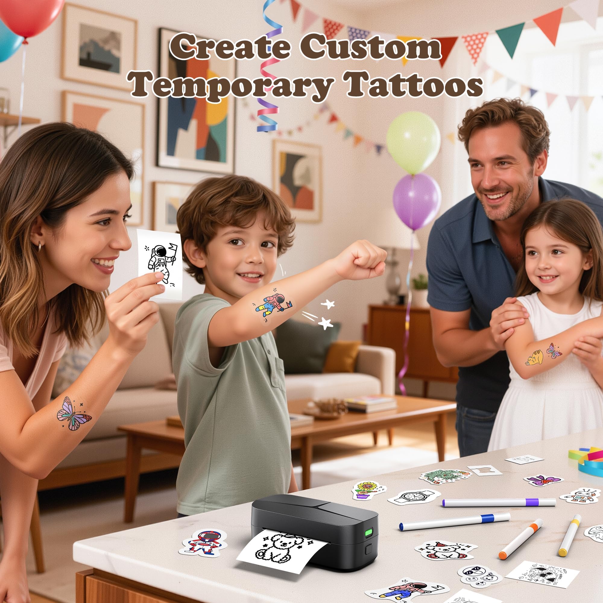 Phomemo TK32 Impresora Tatuajes Temporales Niños, Juegos Creativos para Niña 7 Años, CREA Tatuajes Temporales Personalizados con 50 Hojas & 8 Marcadores, Manualidades Niña 6 7 8+ años
