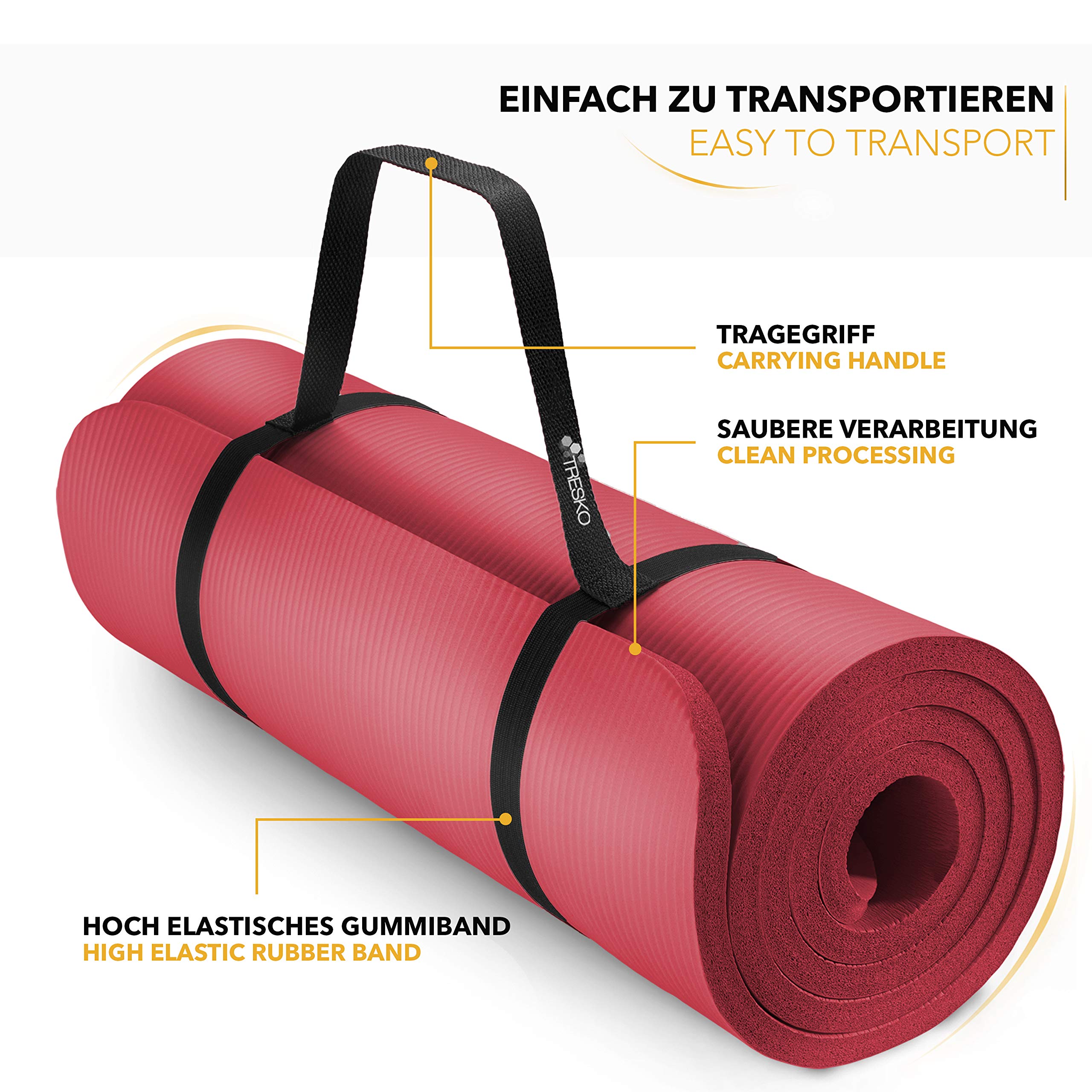 TRESKO® Esterilla de fitness 185 x 60 cm y 190 x 100 cm para gimnasia, yoga, pilates y cualquier tipo de entrenamiento | Suave y cómoda | Espuma NBR
