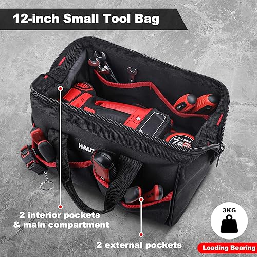 Miniatura 5 de HAUTMEC HT0297 - Juego de 3 bolsas de herramientas grandes de alta resistencia 1680D de boca ancha con correa acolchada para el hombro, base