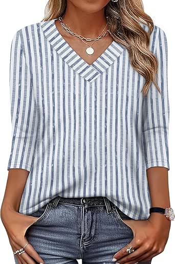 3/4 Length Sleeve Womens Tops V Neck T Shirts Summer Clothes Basic Blouses Dressy Casual 2026 Spring Outfits