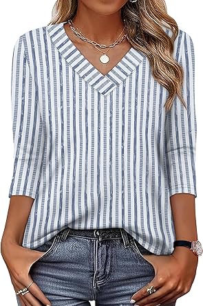 XIEERDUO 3/4 Length Sleeve Womens Tops V Neck T Shirts Summer Clothes Basic Blouses Dressy Casual 2026 Spring Outfits