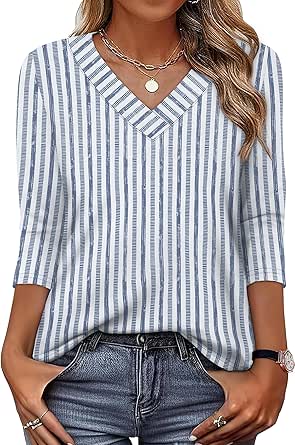 XIEERDUO Women's 3/4 Sleeve V-Neck T-Shirt Summer Casual Blouse
