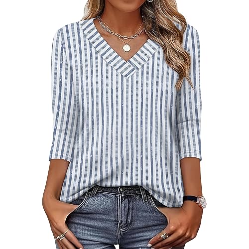 XIEERDUO 3/4 Length Sleeve Womens Tops V Neck T Shirts Summer Clothes Basic Blouses Dressy Casual 2026 Spring Outfits