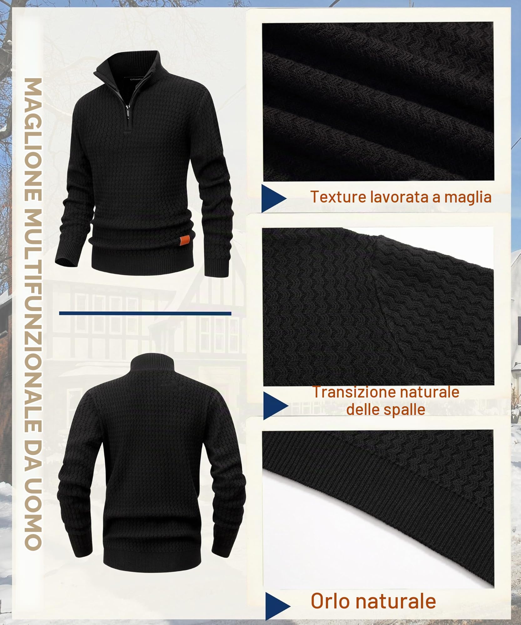 Maglione da Uomo 1/4 di Zip Collo Alto Maglioni a Righe Invernale Solido Maglione Grossa Ispessita Manica Lunga Lavorata a Maglia Slim Fit Caldo Maglia