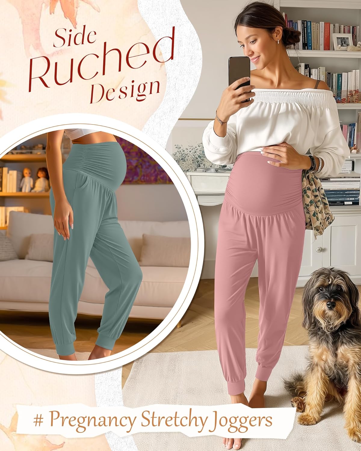 Neer 3 Pack Women's Maternity Joggers Over Belly Sweatpants Stretchy Pregnancy Lounge Pants with Pockets Winter