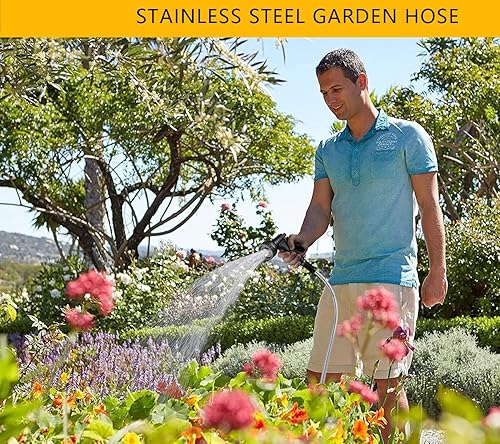 Miniatura 7 de Manguera de jardín de metal de 25 pies con accesorios de conector de aluminio de 34 pulgadas, manguera de jardín de acero inoxidable expandible de