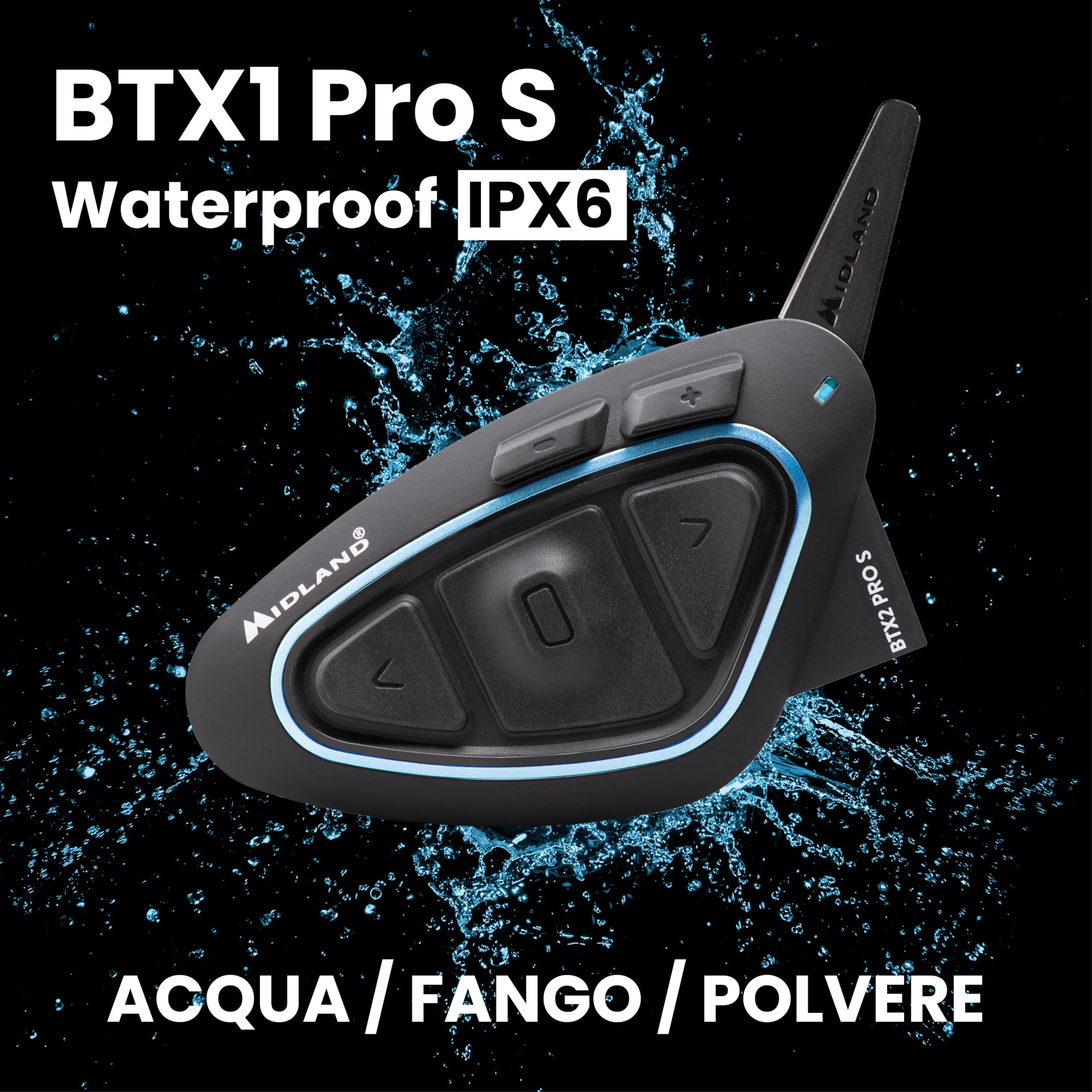Midland - Interfono Moto Bluetooth Coppia BTX2 Pro S LR Twin, Auricolari Casco Waterproof IPX6, Doppio Processore BT, 1,6Km, 4 Coppie, Batteria 23H, Cancellazione Rumore Audio Hi-Fi Universal Intercom
