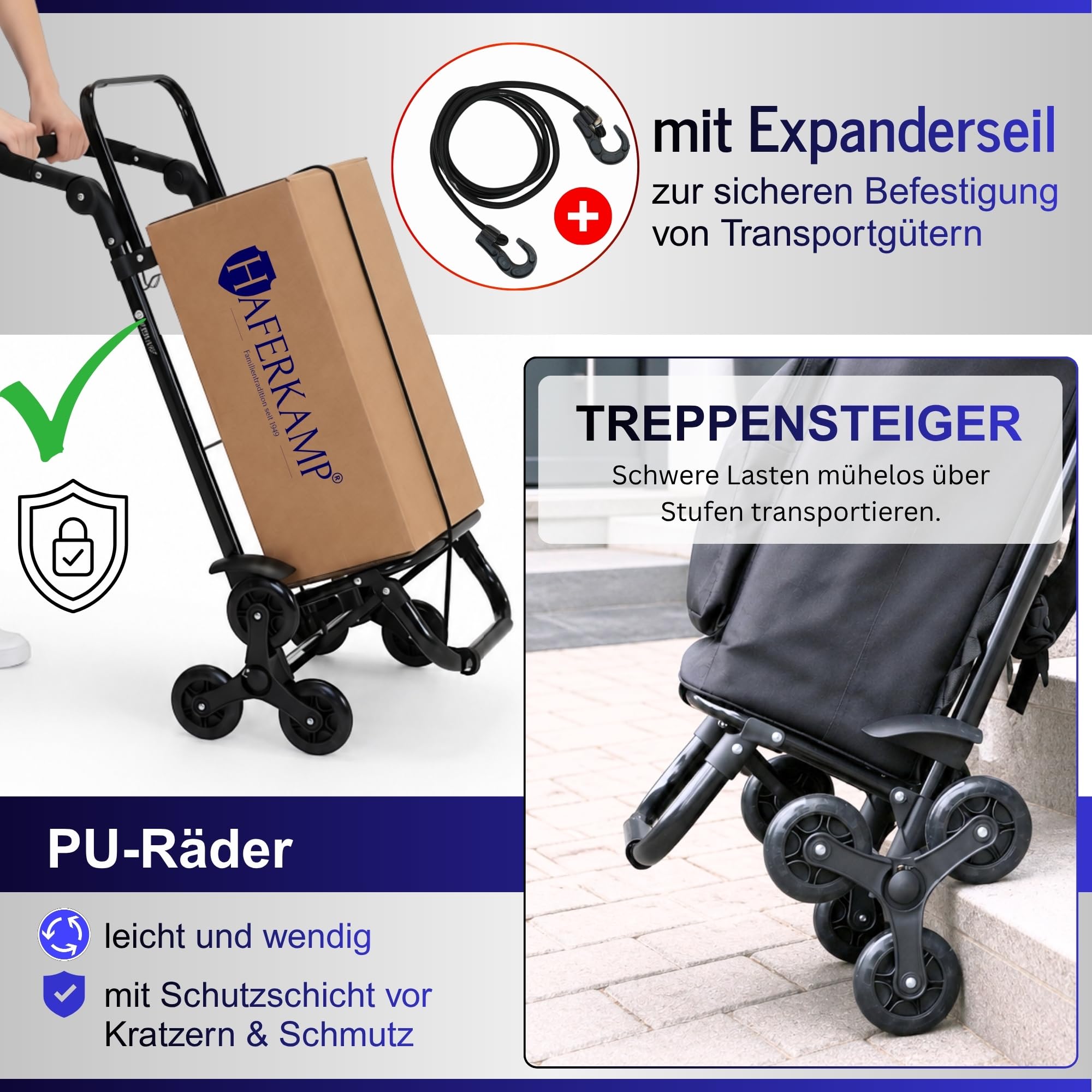 Klappbarer Treppensteiger-Einkaufstrolley TRAGINO 3-in1 Einkaufswagen